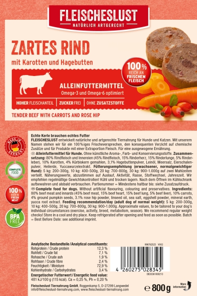 Fleischeslust Zartes Rind mit Karotten und Hagebutten 800g